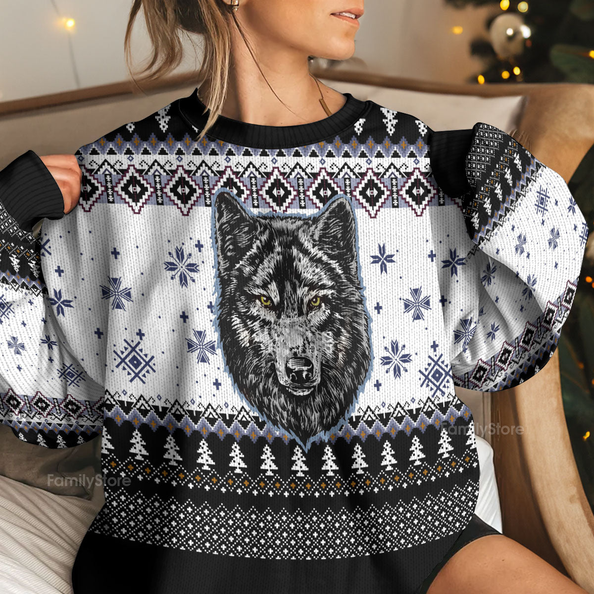 Awesome Wolf Ugly Christmas Sweater For Men And Women